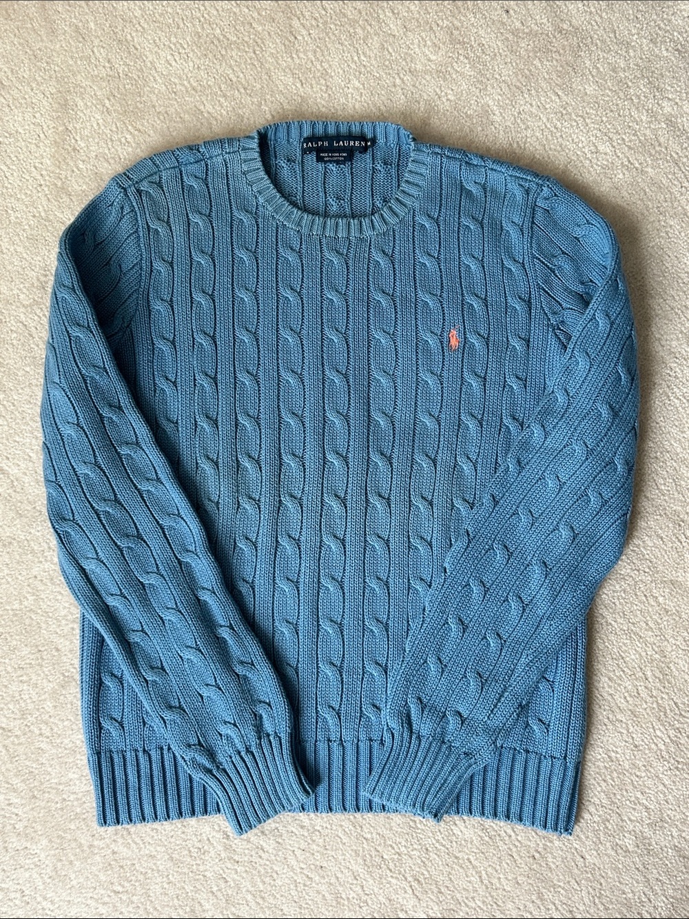 Ralph Lauren Cable-Knit Crewneck Sweater - Teal Blue